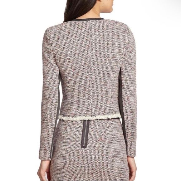 NEW REBECCA TAYLOR LEATHER TRIM TWEED JACKET - Picture 5 of 8